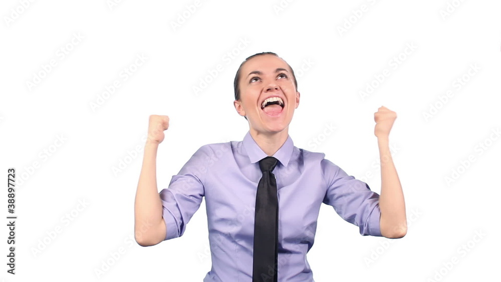 Young successful excited businesswoman, isolated on white Young successful excited businesswoman, isolated on white