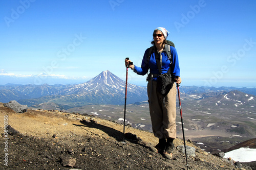 Hiking up Gorely Volcano in Kamchatka, Russia photo
