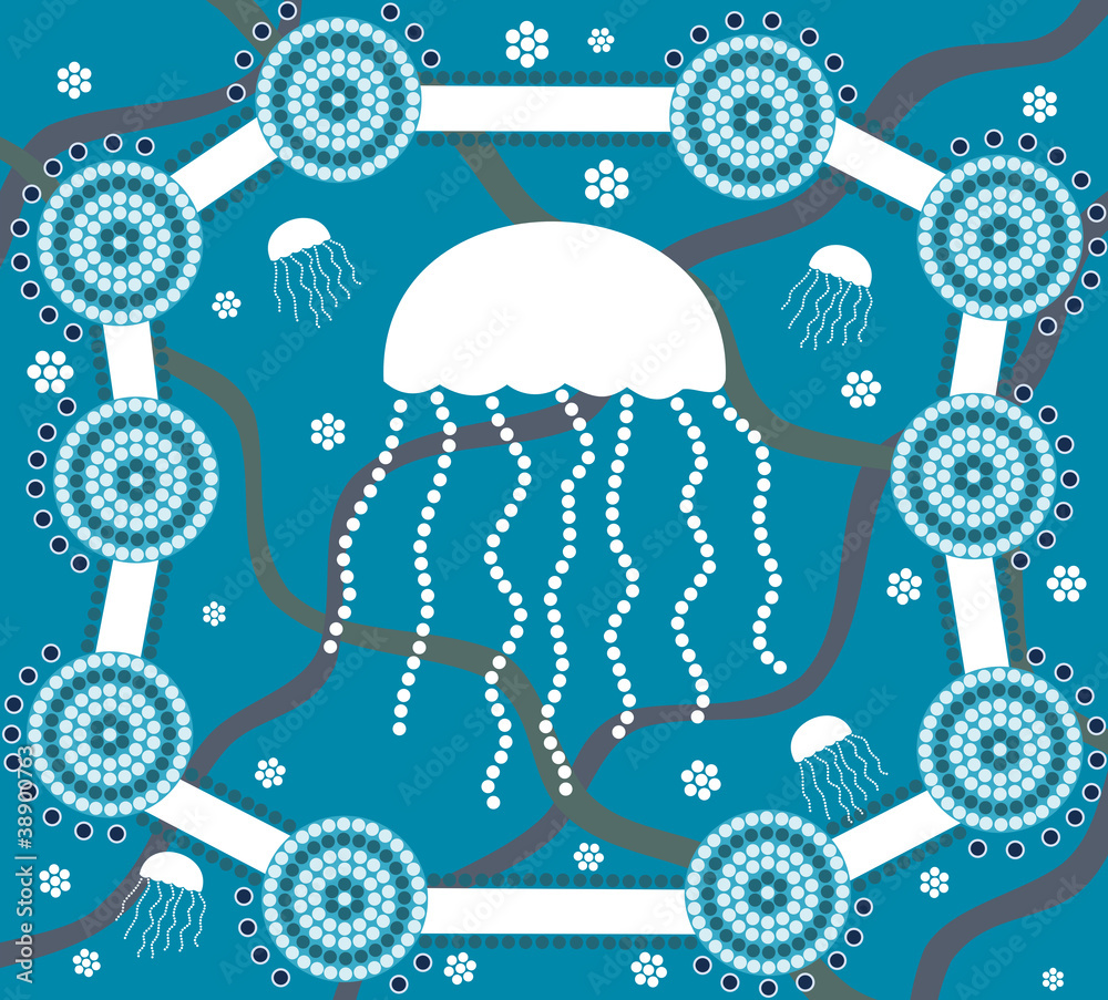 Fototapeta premium Jellyfish in dot painting style