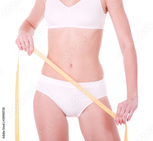 Yellow measure on beautiful woman body