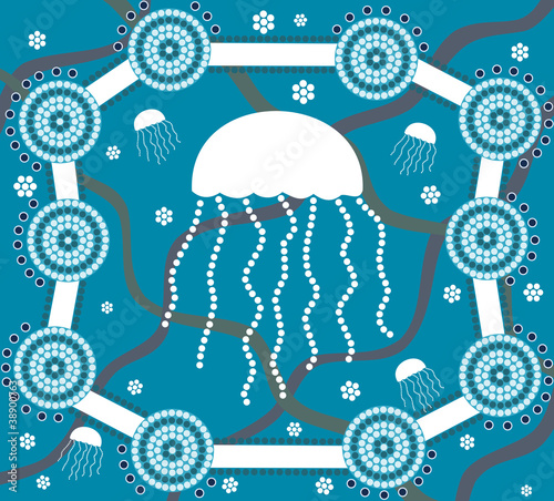 Jellyfish in dot painting style