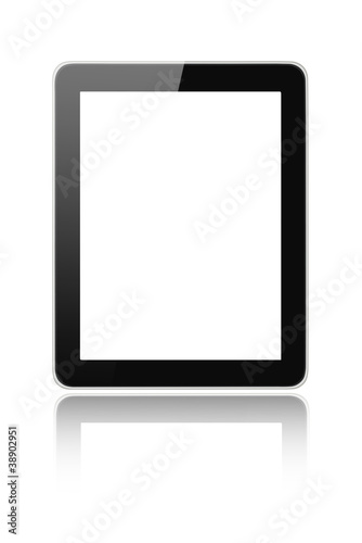 Black tablet pc on white background with screen clipping path in