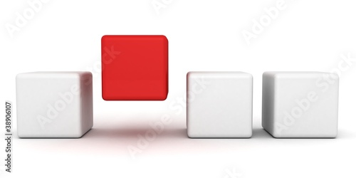 One individuality unique red cube standing out white background