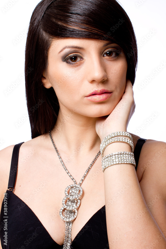 Beautiful woman in lingerie wearing jewelry