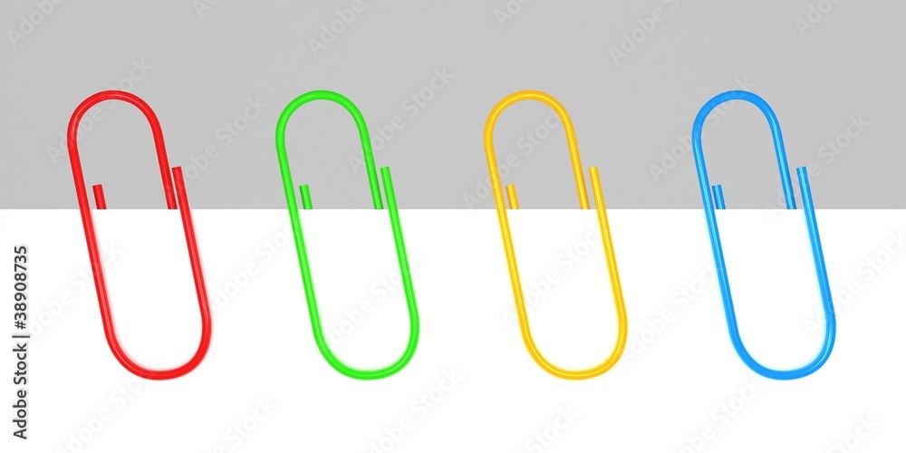 colored office paper clips on white blank colored office paper clips on white blank