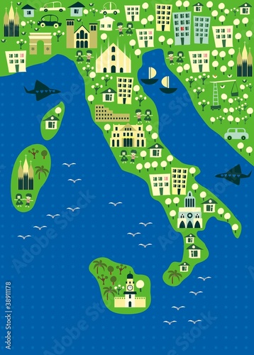 cartoon map of italy