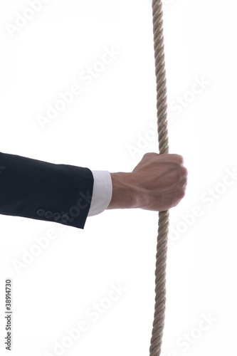 business man with rope isolated on white background