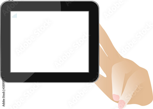 Hands with tablet computer isolated on white background