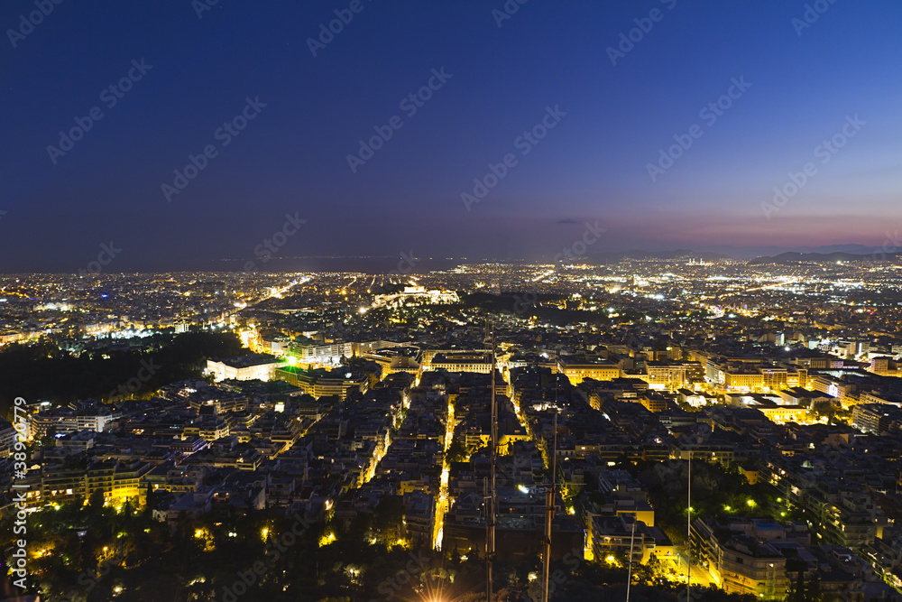 Athens by night aerial view