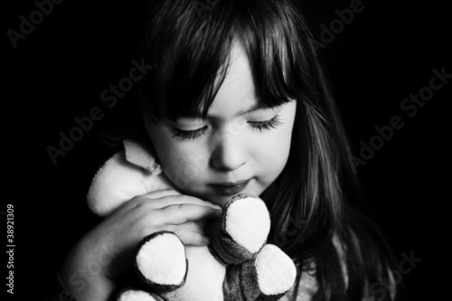 Photography Sad little girl alone,  bw