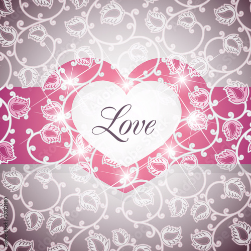 Love Heart Floral Background Vector Illustration