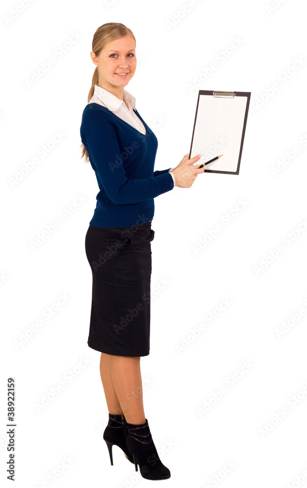 business woman holding reports and looking at camera business woman holding reports and looking at camera