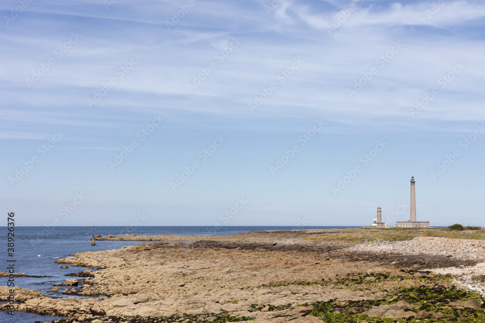 Coastline in Normandy with lighthouse