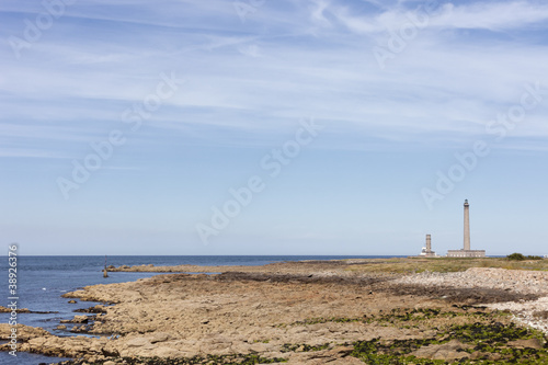Coastline in Normandy with lighthouse
