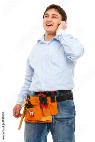 Portrait of construction worker speaking phone