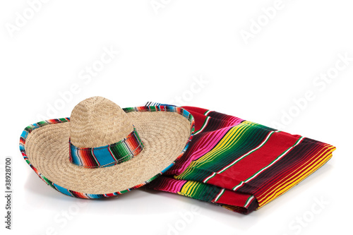 Serape and sombrero on a white background