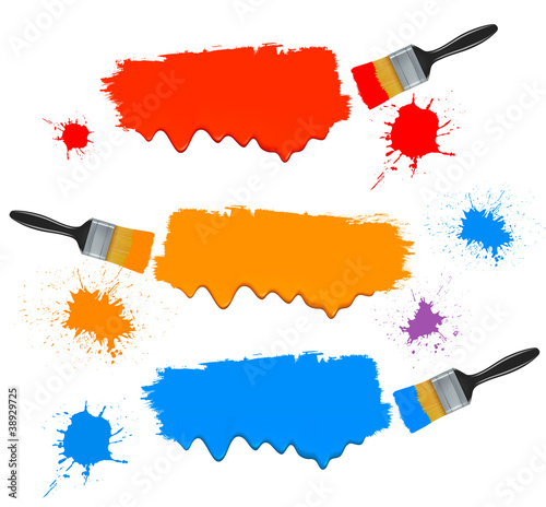 Paint brushes and paint banners. Vector illustration.