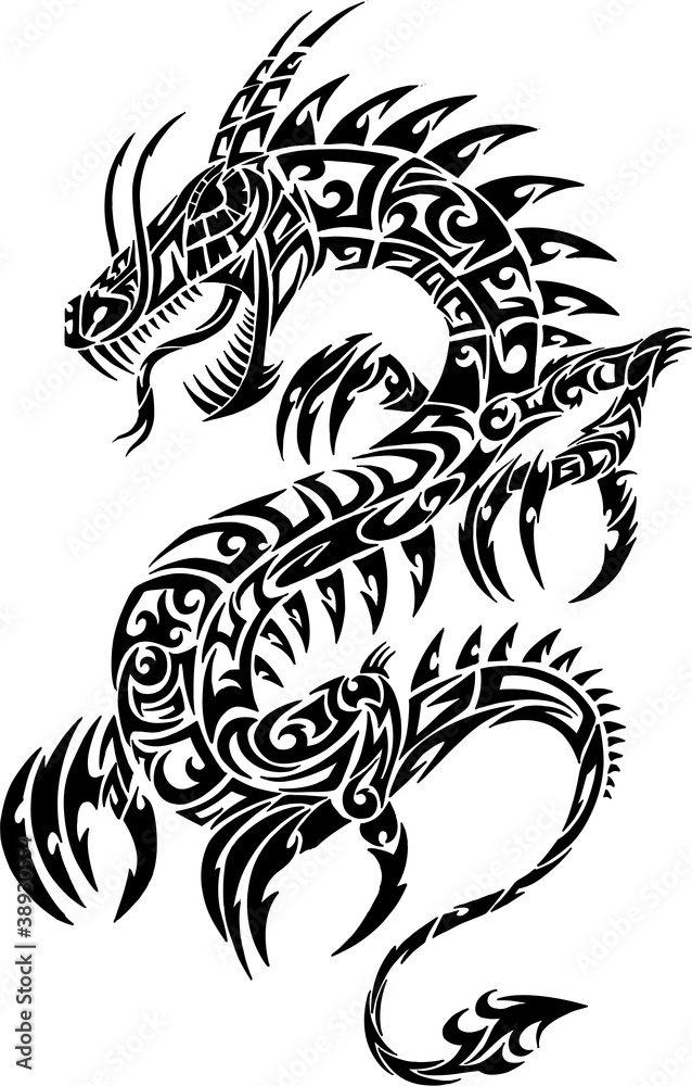 Iconic Dragon Tribal Tattoo Vector Illustration Stock Vector | Adobe Stock