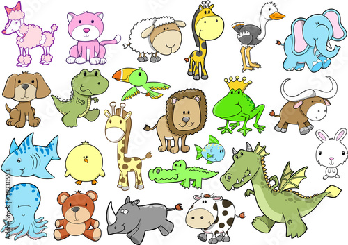 Wildlife Animal Safari Summer Ocean Vector Set