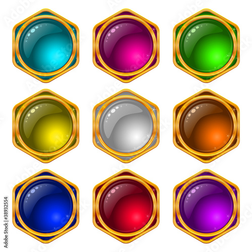 Buttons with gems, set, round