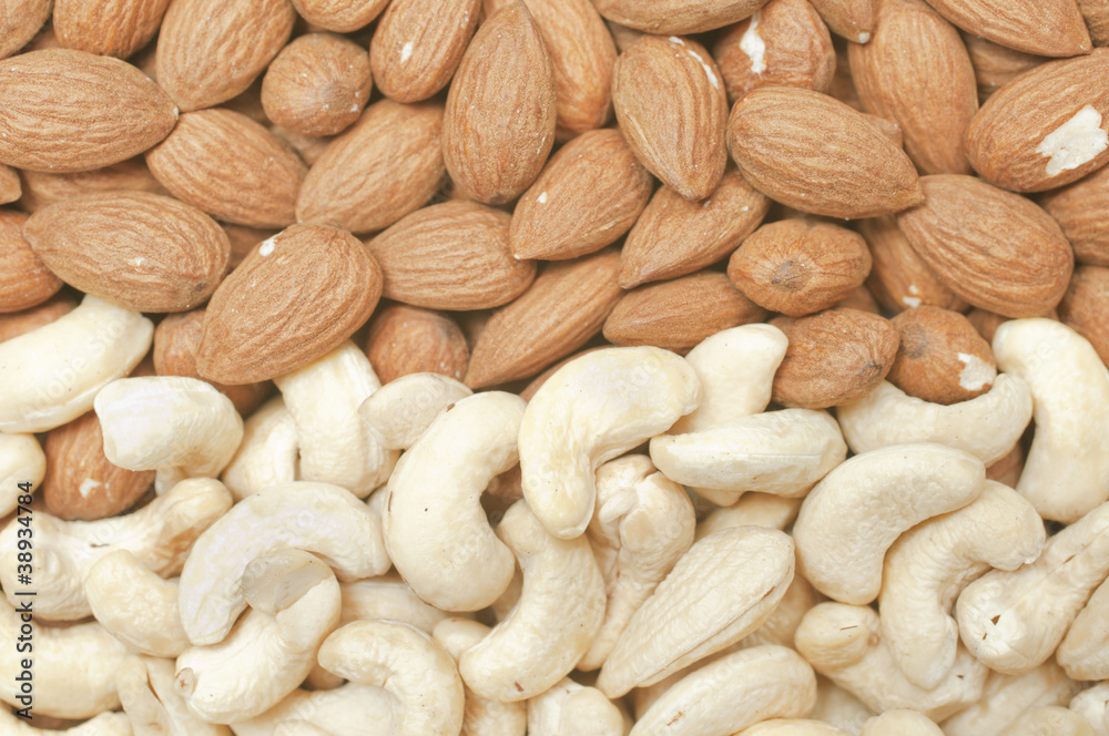 Cashew and almond background Cashew and almond background