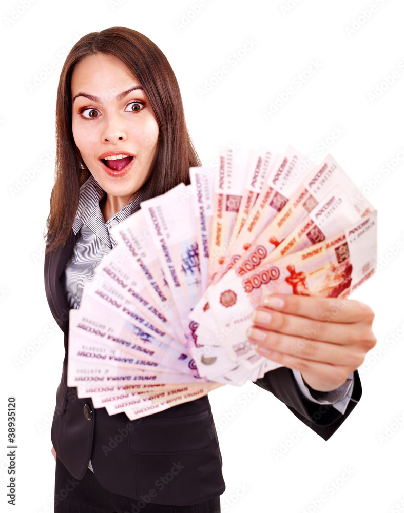 Woman with  money .Russian rouble.