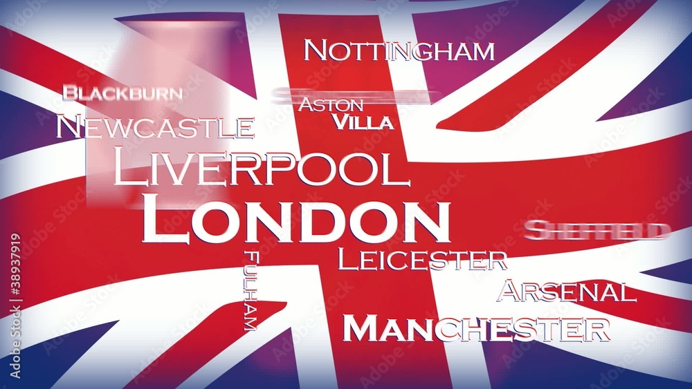 Cities of England flag tag cloud London animation