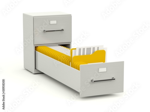 Archive cabinet with folders isolated on white