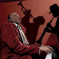 Wandcirkels Muziekband Swingende jazzband op podium  © Isaxar