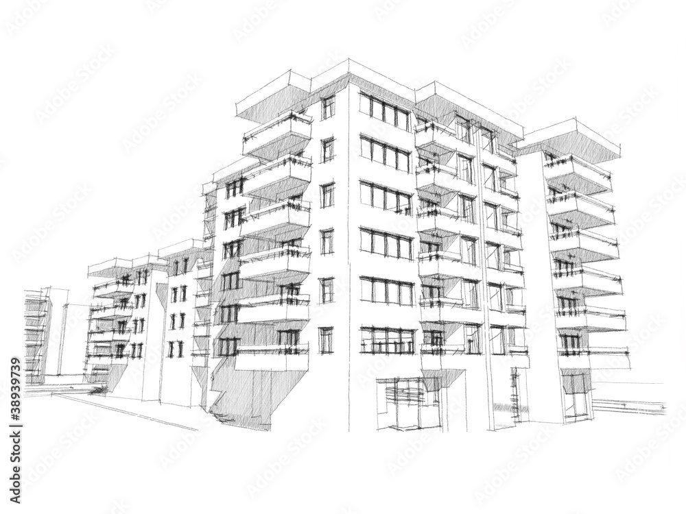 Sketch idea, drawing of skyscraper Sketch idea, drawing of skyscraper