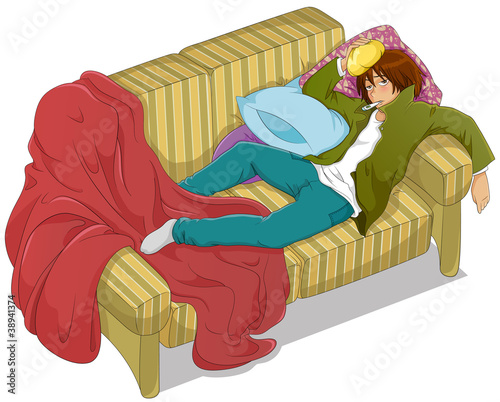 sick boy with high fever
