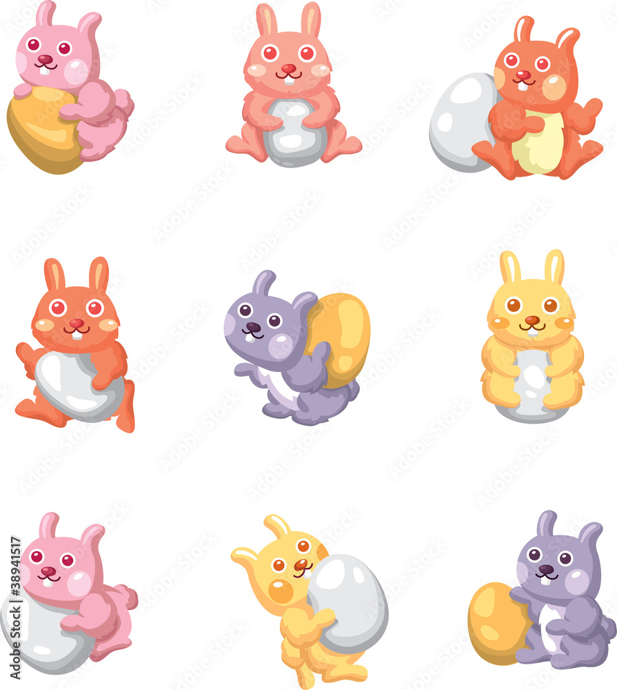 cartoon easter rabbit and egg icon