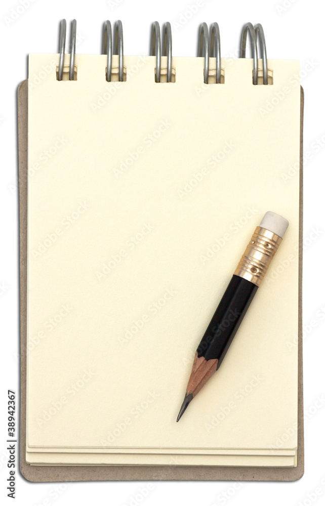 notebook and blank paper with short pencil. notebook and blank paper with short pencil.