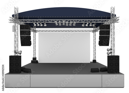 Front view of outdoor gig stage. 3D render