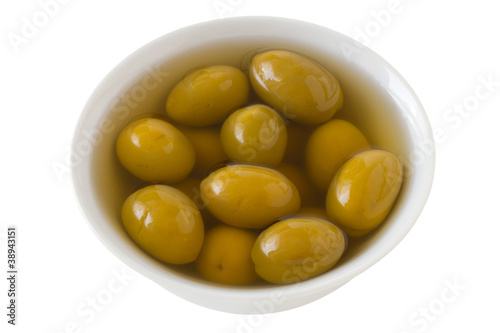 green olives in the bowl