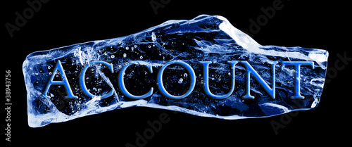 Word ACCOUNT frozen in the ice on a black background