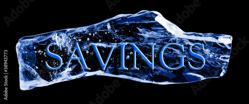 Word SAVING frozen in the ice on a black background