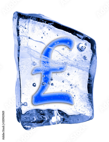 Sign  frozen in the ice on a white background