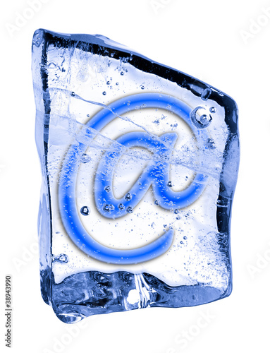 Sign @ frozen in the ice on a white background