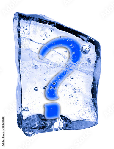 Sign ? frozen in the ice on a white background