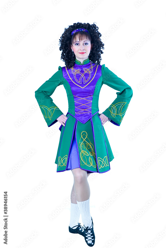 Woman in irish dancing dress Woman in irish dancing dress