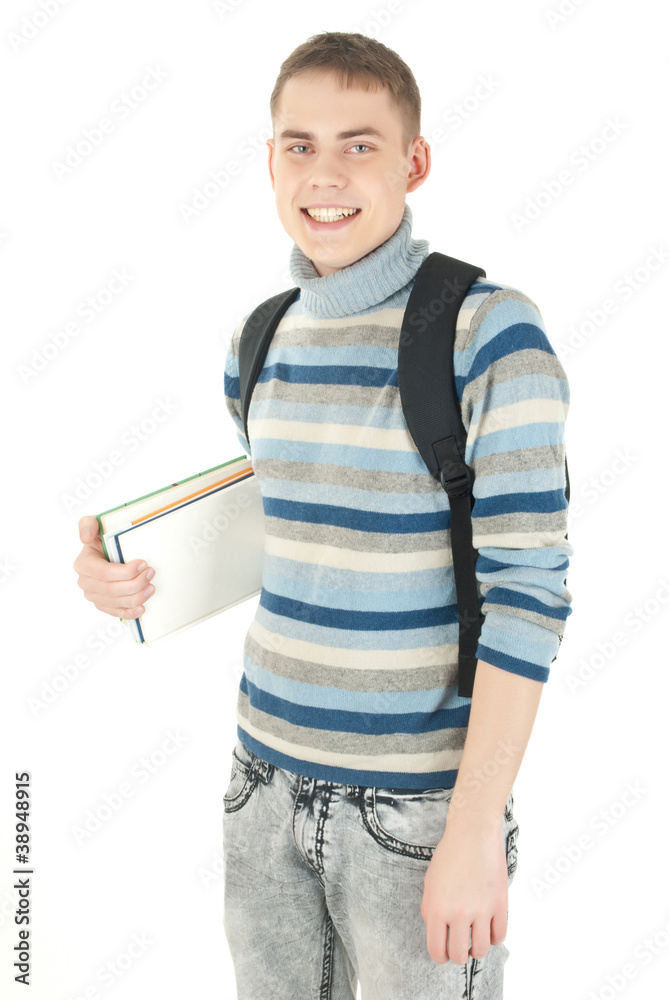 Young, attractive, happy male student with backpack . Young, attractive, happy male student with backpack .