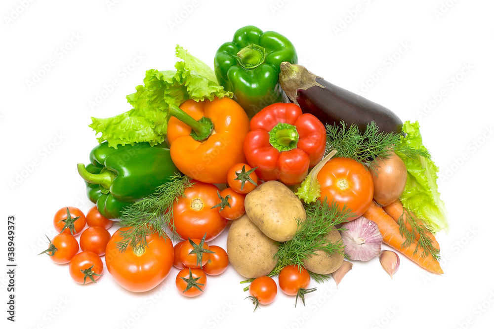 vegetables on a white background - view from above vegetables on a white background - view from above