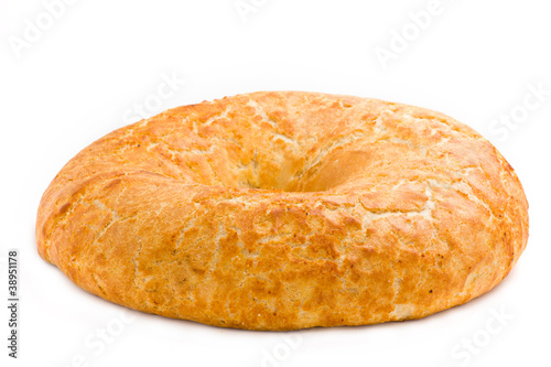 Round Golden Brown Crusty Bread On White