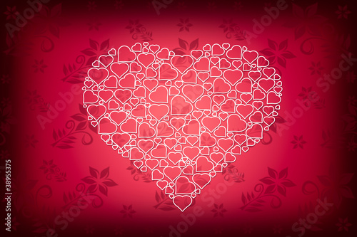 White Heart Design on Red Flower Wallpaper Background