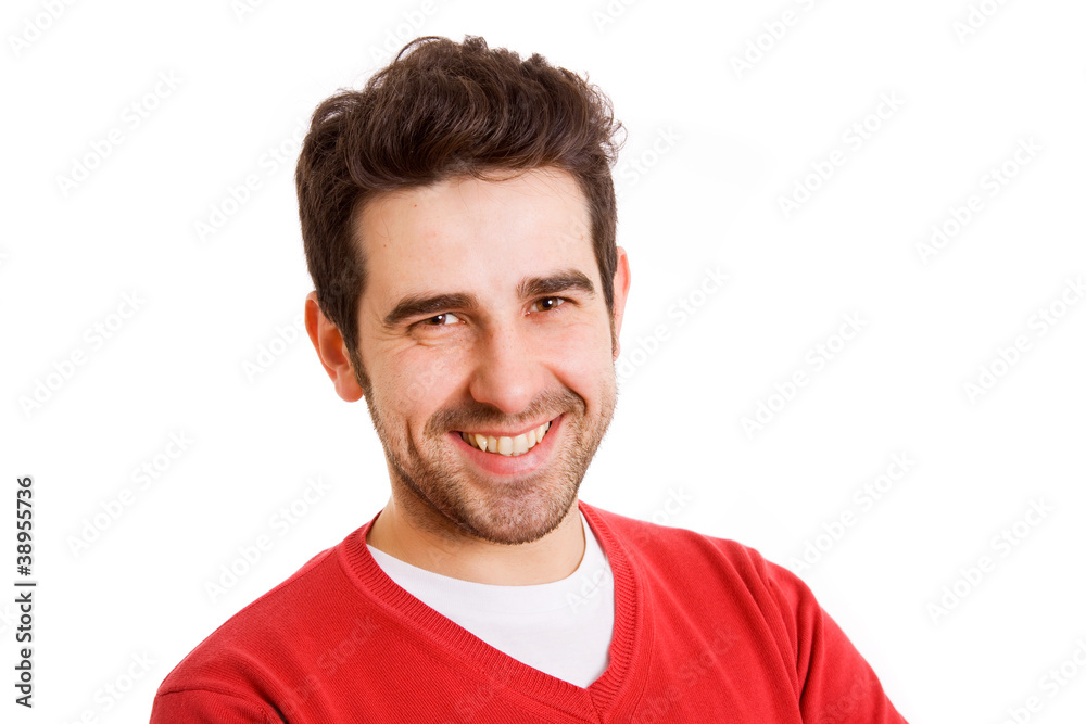Smiling young man on white background
