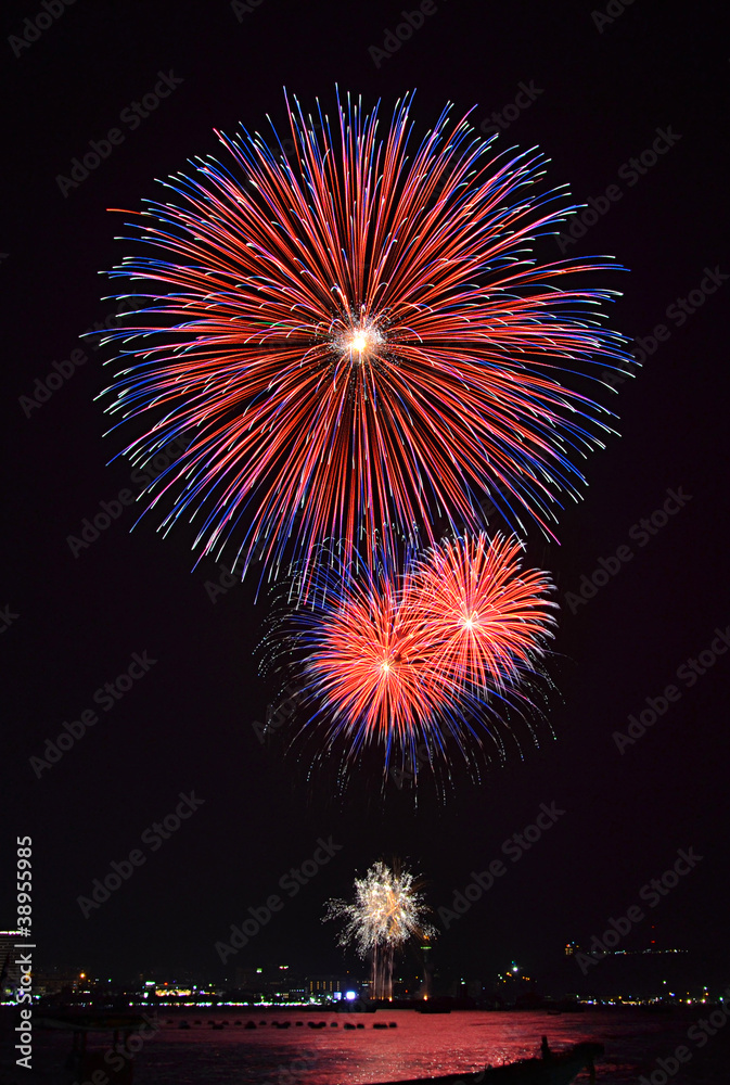 BiG Fireworks On The Beach Of Thailand