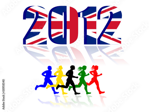 Runners on 2012 UK Flag background,vector image