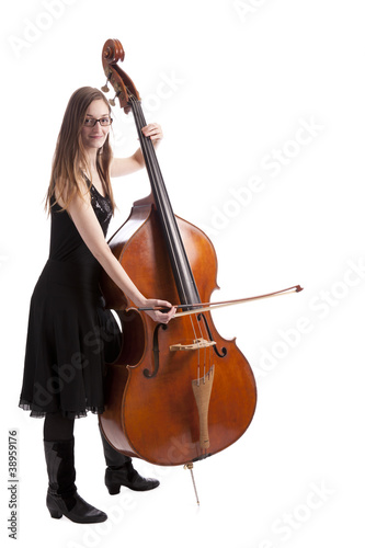 Young woman playing the bass
