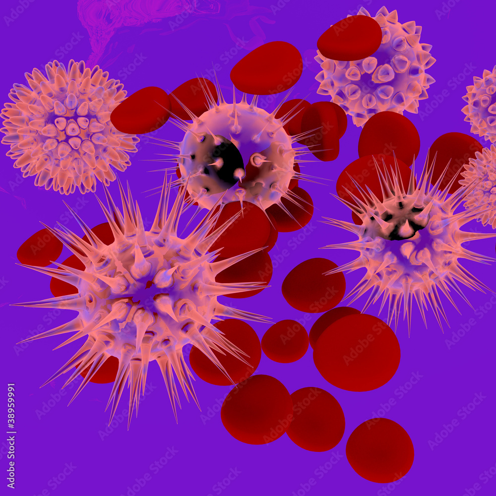 virus and red blood cells in human blood ilustración de Stock | Adobe Stock